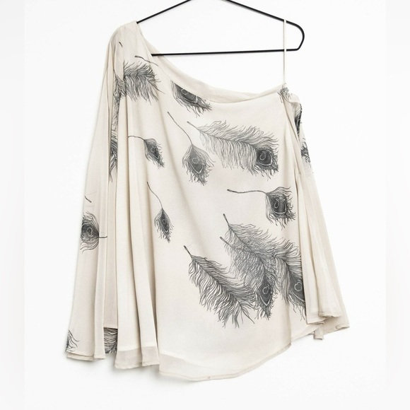 Vintage Y2K Topshop Cream/Black Flutter One Shoulder Feather Blouse Size 4/Small - Picture 10 of 10